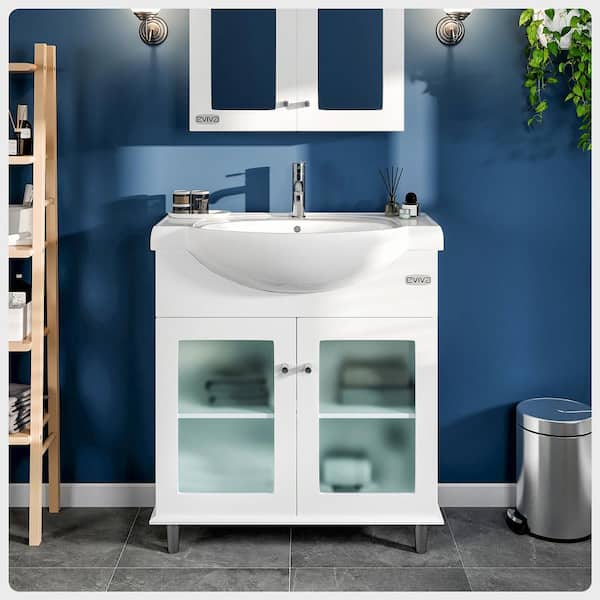 Eviva Tux 36 in. W x 14.7 in. D x 33 in. H Single Bath Vanity in White with White Porcelain Top with White Sink