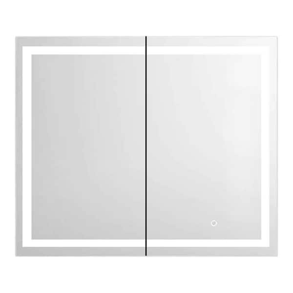 Unbranded 36 in. W x 30 in. H Silver Rectangle Aluminum Recessed or Surface Mount Medicine Cabinet, Medicine Cabinet with Mirror