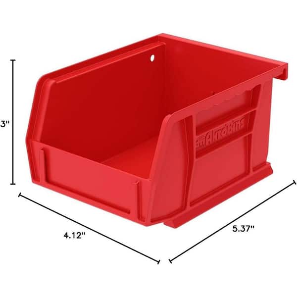 Akro-Mils - 30210 Series, 4 1/8 in. W x 5 3/8 in. D x 3 in. H, Red Plastic Stackable Storage Bins Hanging Organizer, 24-Pack