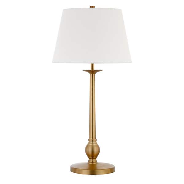 HomeRoots 28 in. White Modern Integrated LED Buffet Table Lamp with White Fabric Shade