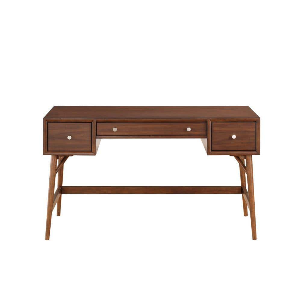 Elevate 52'' Walnut Brown Wooden Writing Desk with 3 Drawers