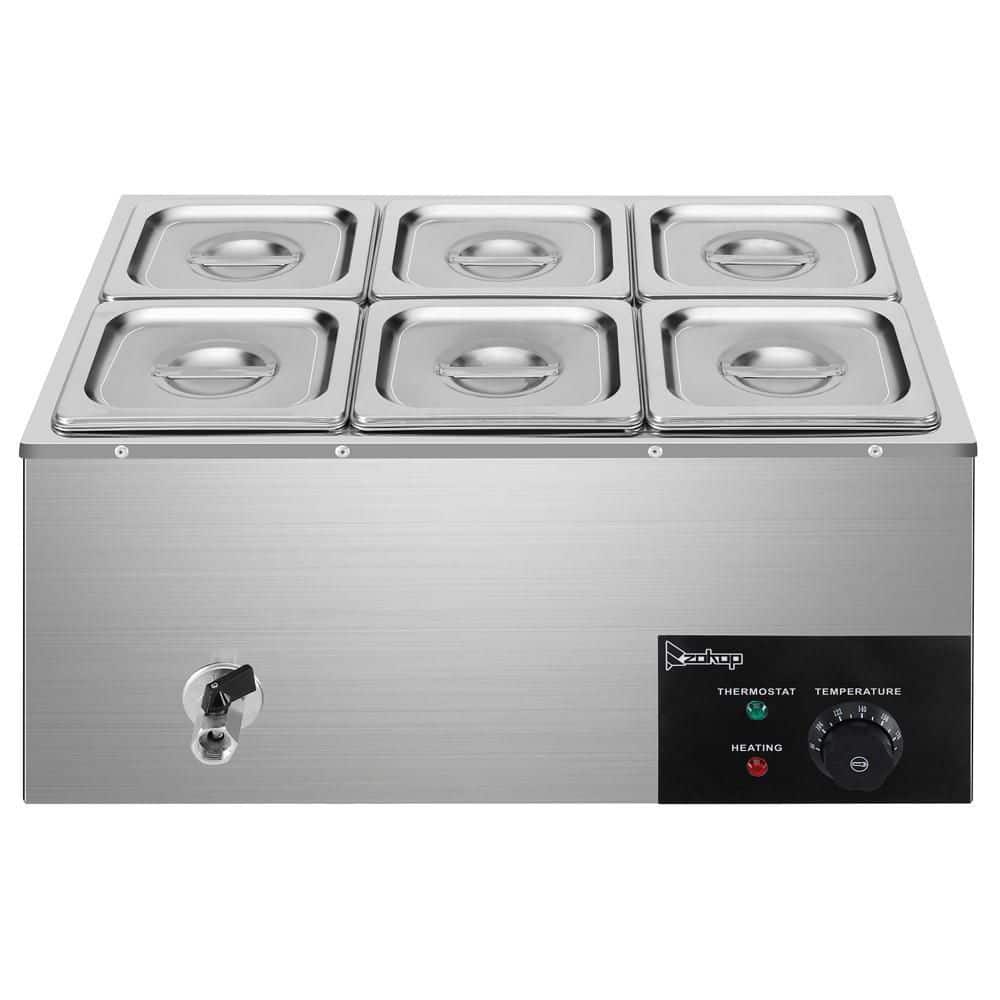 Stainless Steel 6-Pan Commercial Food Warmer with Adjustable Temperature