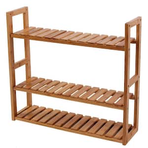 23.6 in. W x 5.9 in. D x 21.3 in. H Natural Bamboo Bathroom Shelf, 3-Tier Adjustable Plants Rack, Wall-Mounted or Stand