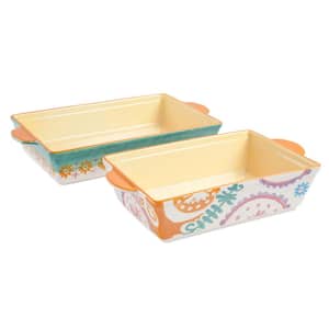 2 Piece 3.1- and 4.1 qt. Rectangle Stoneware Baker Bakeware Set in Gold