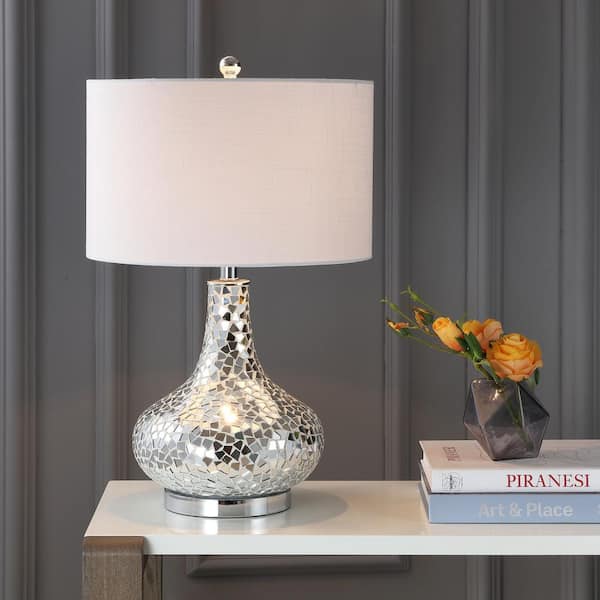 JONATHAN Y Emilia 26 in. Silver Mirrored Mosaic Table Lamp