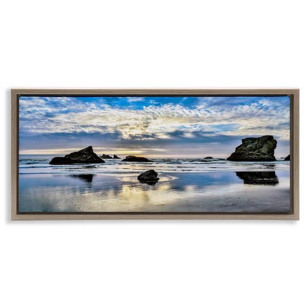 Stupell Industries Rocks Protruding on Beach by Danita Delimont Brown Floater Frame Coastal Graphic Art Print 11 in. x 25 in.
