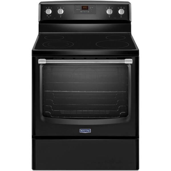 Maytag AquaLift 6.2 cu. ft. Electric Range with Self-Cleaning Oven in Black with Stainless Steel Handle