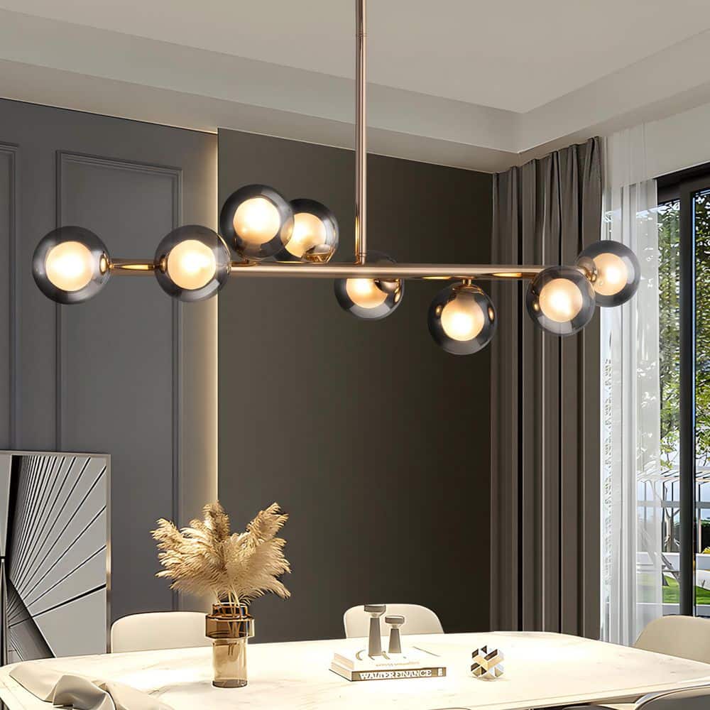 SILJOY 8-Light Black and Gold Linear Sputnik Globe Chandelier Kitchen  Island Pendant Lighting for Dinning Room SHLP01910 - The Home Depot, image size:1000x1000
