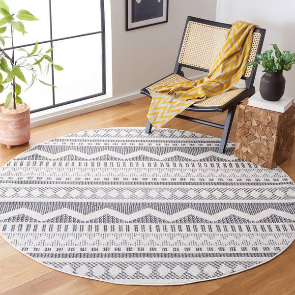 Alamo 7 ft. x 7 ft. Charcoal/Ivory Tribal Round Rug