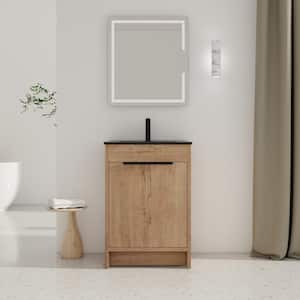 High Quality 24 in. W x 18 in. D x 34 in. H Single Sink Freestanding Bath Vanity in Imitative Oak with Black Ceramic Top
