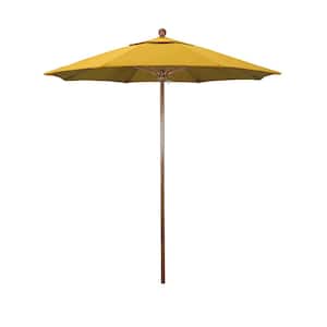 7.5 ft. Woodgrain Aluminum Commercial Market Patio Umbrella Fiberglass Ribs and Push Lift in Sunflower Yellow Sunbrella