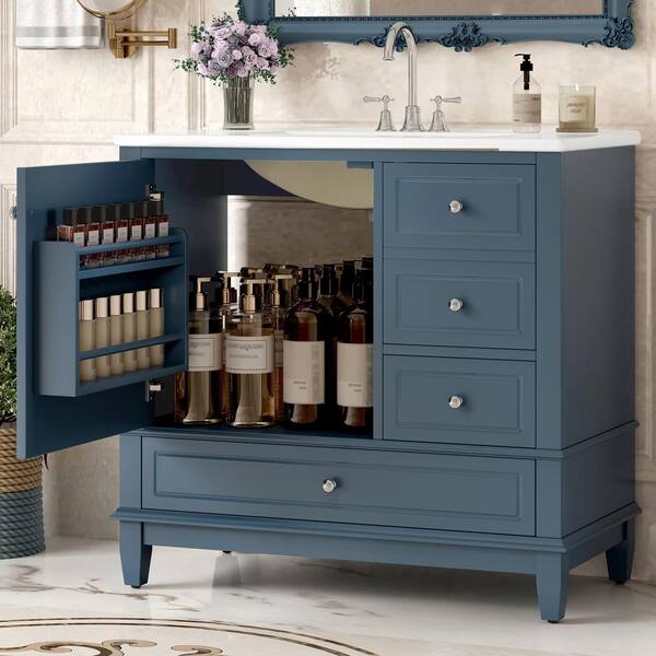 Ziyudura 36 in. Single Sink Freestanding Blue Bath Vanity with
