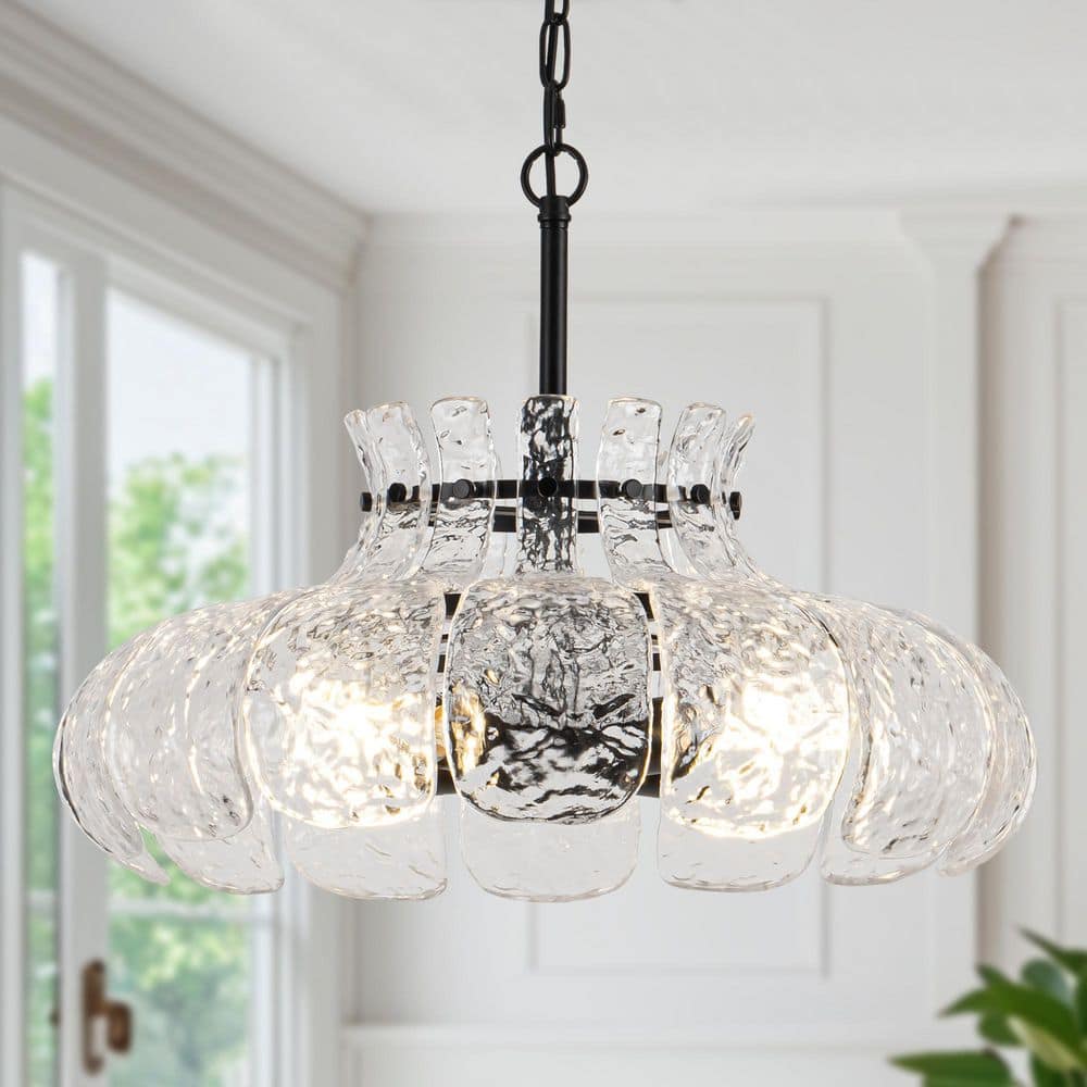 20.47 in. 4-Lights Matte Black Flower-Shaped Glass Chandelier With No Bulbs Included for Dining Room Foyer price history on PriceWatchPro