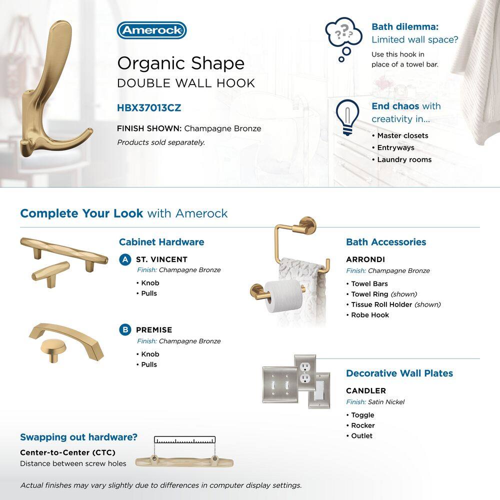 Champagne Bronze Triple Prong Decorative Wall Hook