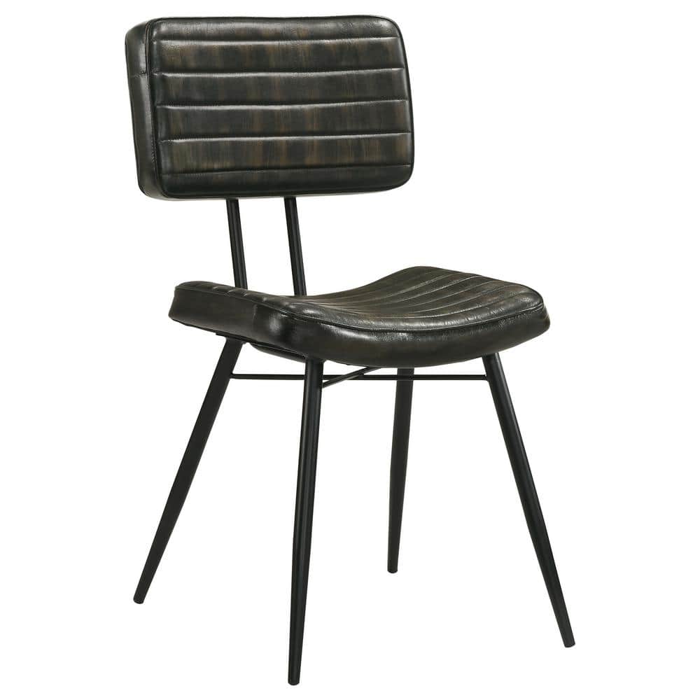 Espresso Leather Upholstered Side Chair with Metal Legs