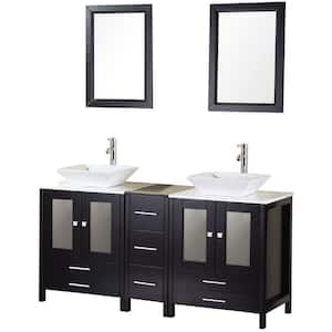 Arlington 61 in. W x 22 in. D Vanity in Espresso with Marble Vanity Top and Mirror in Carrera White