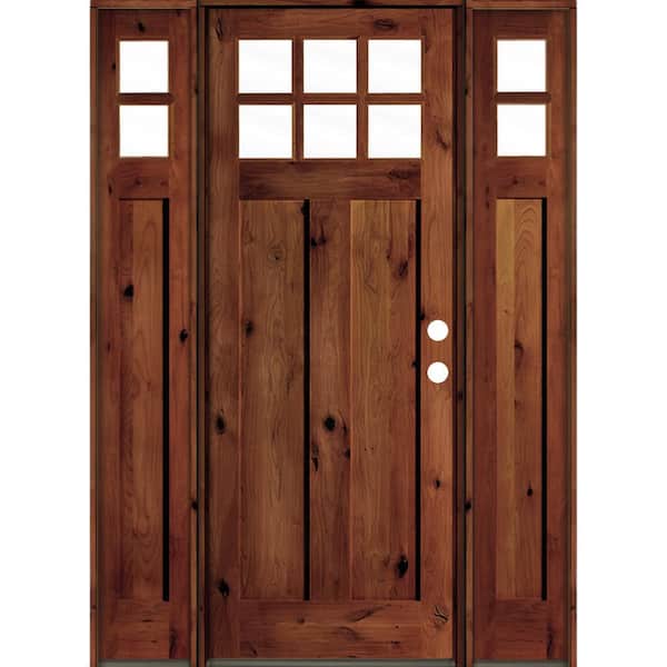 Krosswood Doors 60 in. x 96 in. Knotty Alder Left-Hand/Inswing 6 Lite Clear Glass Red Chestnut Stain Wood Prehung Front Door w/DSL