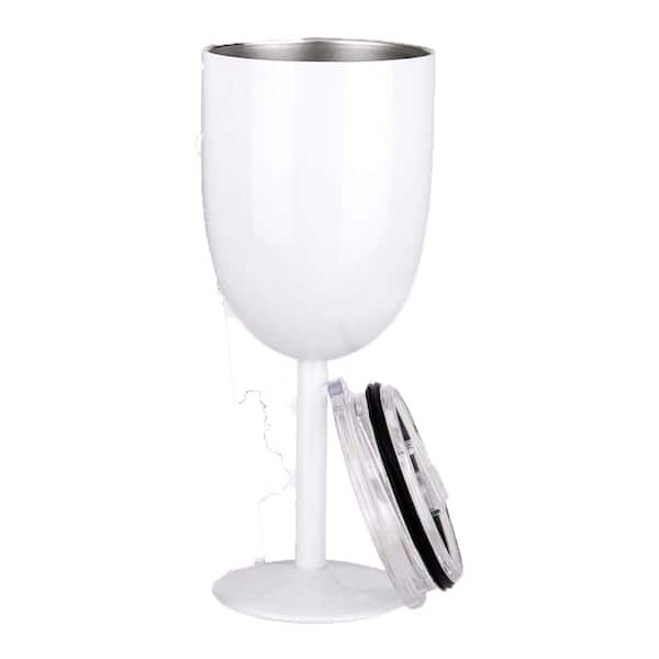 Adrinfly Double Walled 10 oz. Insulated White Stainless Steel Wine Tumbler with Lid (Set of 2)