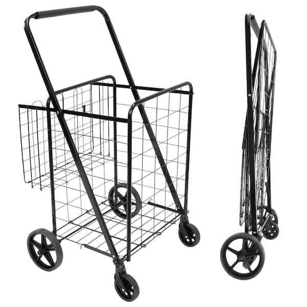 mount-it! Steel 4-Wheel Rolling Utility Shopping Cart with Basket in Black