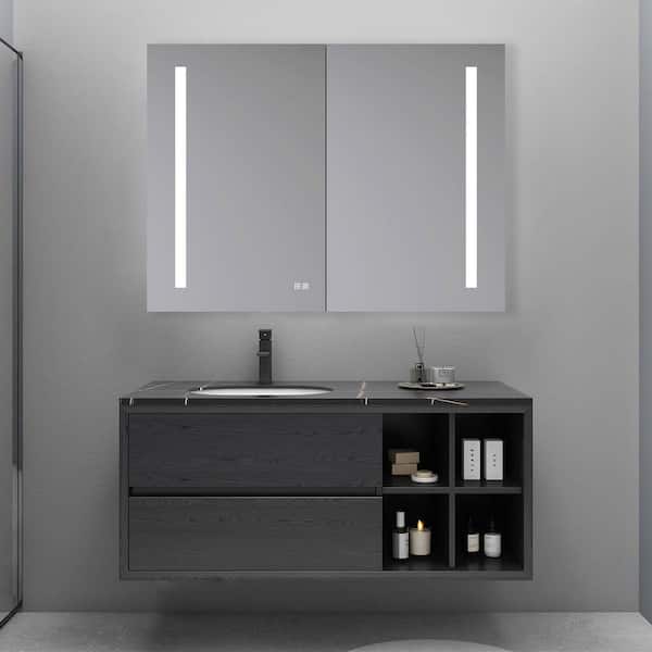 40 in. W x 30 in. H Rectangular Aluminum Surface Mount Medicine Cabinet with Mirror and LED Light