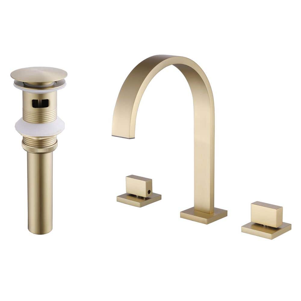 Brass 8 in. Widespread Double Handle Bathroom Faucet with Waterfall Spout, Pop Up Drain and Supply Lines in Gold price history on PriceWatchPro