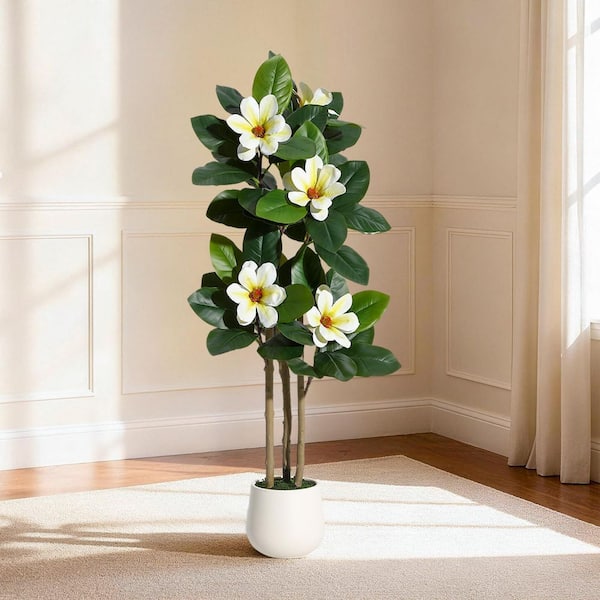 MOVECOM 4 ft. Artificial Magnolia Tree in Planter, Realistic Large