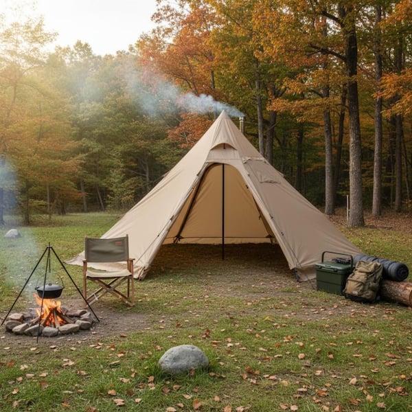 Brown 13ft 4-Person 4-Season Hot Tent with Stove Jack, Waterproof