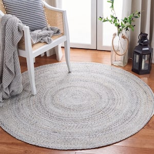 Braided Gray 5 ft. x 5 ft. Gradient Solid Color Round Area Rug
