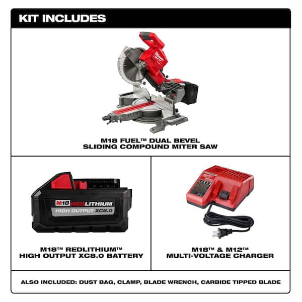 M18 FUEL 18V Lithium-Ion Brushless Cordless 10 in. Dual Bevel Sliding  Compound Miter Saw Kit with Miter Saw Stand
