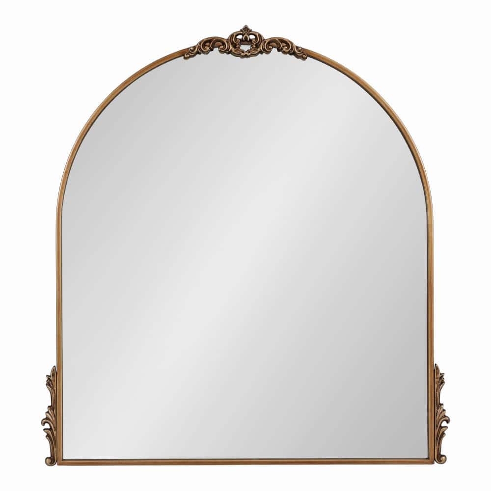 Myrcelle Antique Gold Arched Wall Mirror with Garland Details