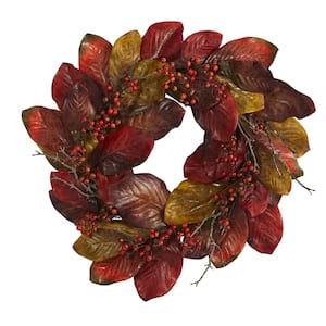 24 in. Harvest Magnolia Leaf and Berries Artificial Wreath