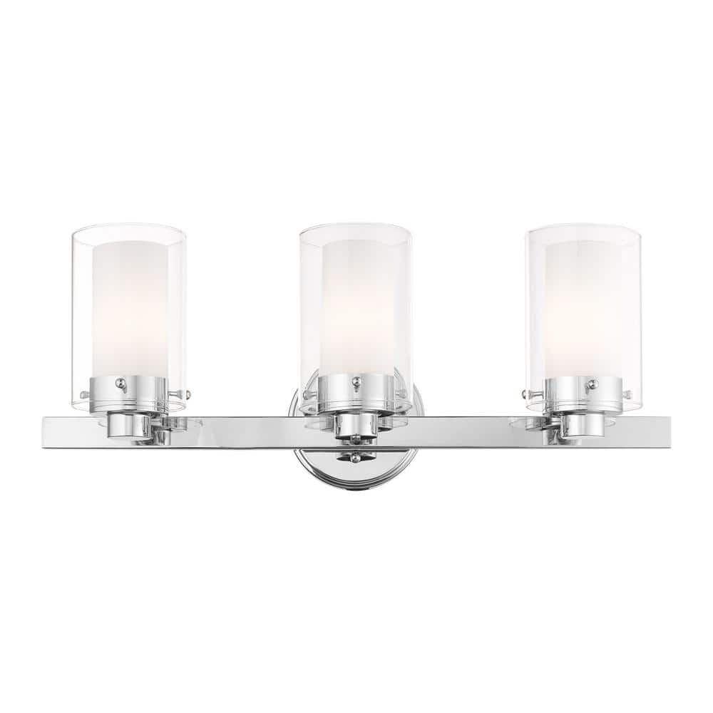 Santuario Polished Chrome 3-Light Dimmable Vanity Light with Opal Glass