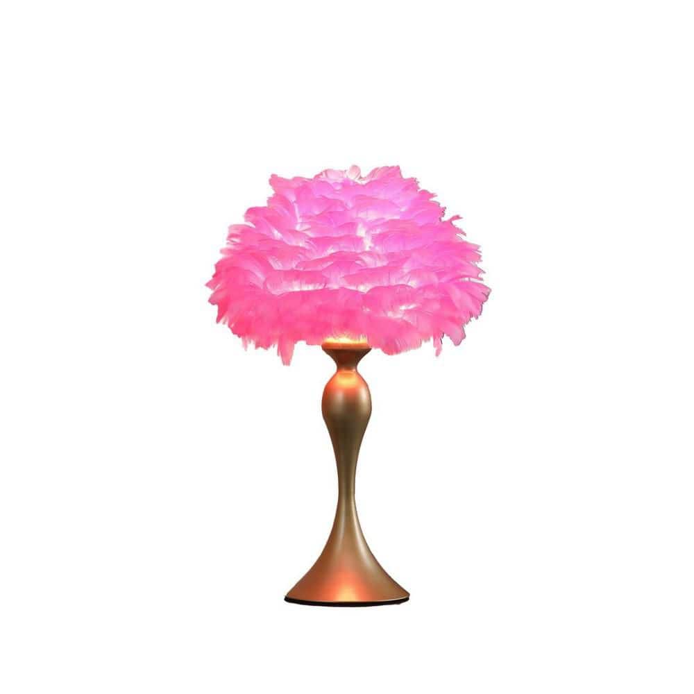 23 in. Gold Hot Pink Feather Table Lamp with Satin Gold Candlestick Base, Glamorous Accent Lighting for Bedroom Decor price history on PriceWatchPro