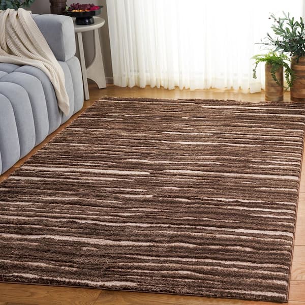 Seattle Shag 9 ft. x 12 ft. Brown/Ivory Striped Area Rug
