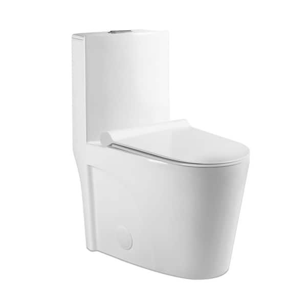 12 in. 1-Piece 1.1/1.6 GPF Dual Flush Elongated Floor Mounted Toilet in Glossy White with Soft-Close Seat Included