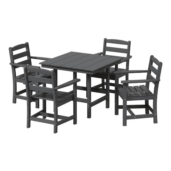 Shoreside 5-Piece All Weather HDPE Plastic Outdoor Patio Dining Set w/ Armchairs, Gray