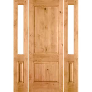 64 in. x 96 in. Rustic Knotty Alder Square clear stain Wood Left Hand Inswing Single Prehung Front Door/Half Sidelites