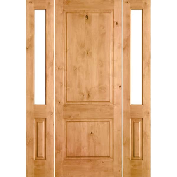 Krosswood Doors 64 in. x 96 in. Rustic Knotty Alder Square clear stain Wood Left Hand Inswing Single Prehung Front Door/Half Sidelites