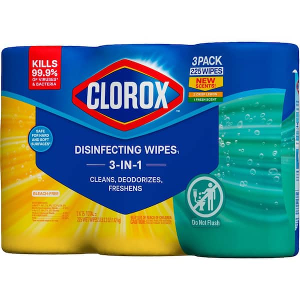 clorox wipes cigarette smell Clorox Crisp Lemon Scent Wipes (75-Count, 3-Pack), 81 oz. Bleach, and 32  oz. Original Scent All-Purpose Cleaner Combo