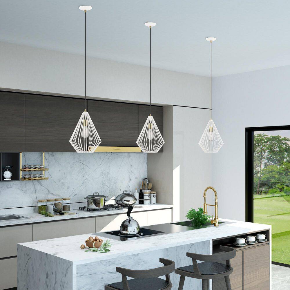 Linz Textured White and Antique Brass 1-Light Island Pendant