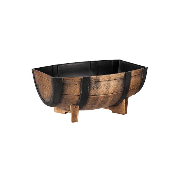 Evergreen 16 in. Whiskey Wood Barrel Planter
