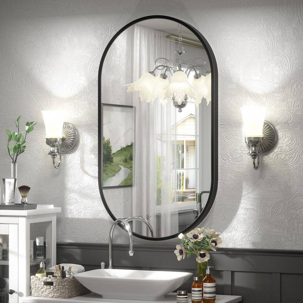 20 in. W x 36 in. H Oval Aluminum Alloy Framed French Cleat Mounted Wall Decor Bathroom Vanity Mirror in Matte Black price history on PriceWatchPro