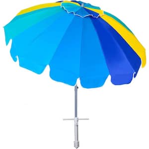 7.5 ft. Heavy-Duty High Wind Beach Umbrella with sand anchor and Tilt Sun Shelter in Multicolor Blue