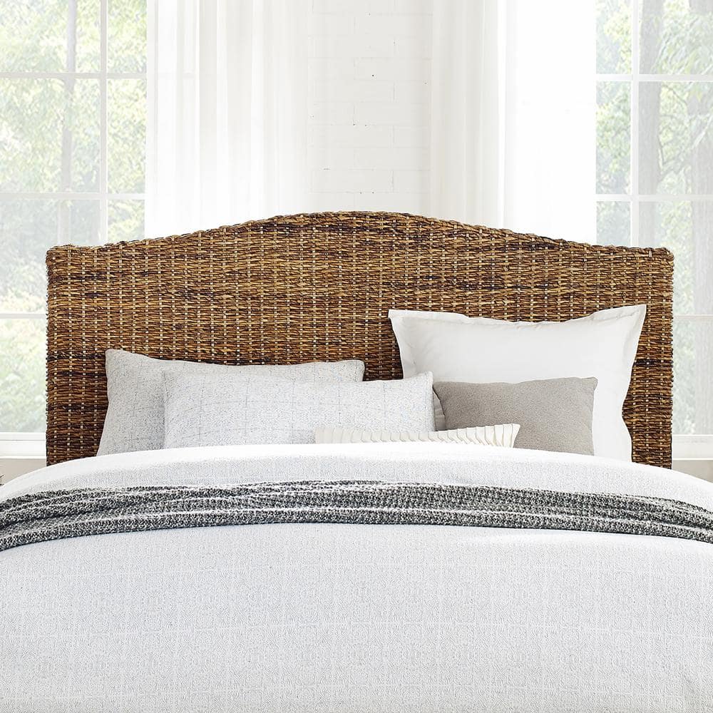 Serena King Natural Banana Leaf Rattan Headboard with Metal Frame