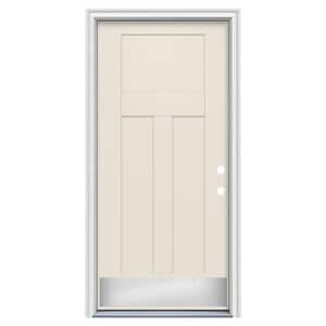 36 in. x 80 in. 3 Panel Flat Craftsman Left-Hand/Inswing Primed Steel Prehung Front Door w/Brickmould, ADA Accessible