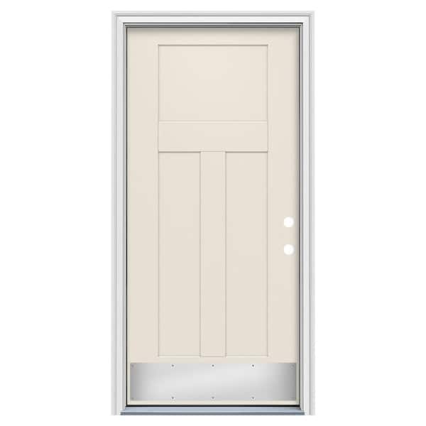 36 in. x 80 in. 3 Panel Flat Craftsman Left-Hand/Inswing Primed Steel Prehung Front Door w/Brickmould, ADA Accessible