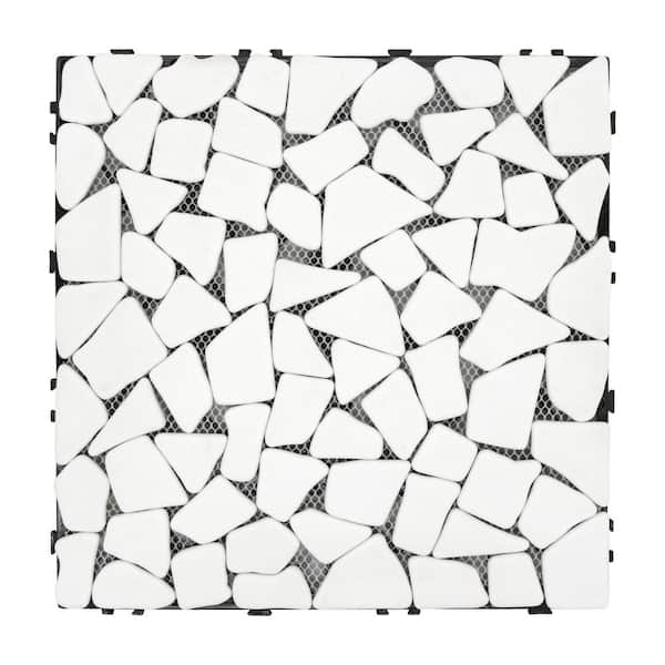 sunwings White Deck Pebble 12 in. x 12 in. Outdoor Patio Flooring Recycled Glass Marble Look Mosaic Floor Tile (4 sq. ft./Case)