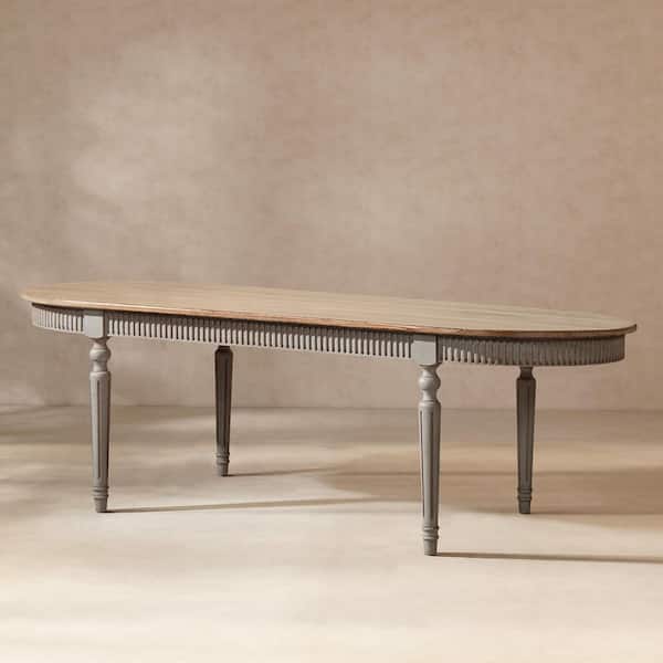 Colette Antique Natural Brown and Antique Blue-Grey Reclaimed Pine Wood 94 in. 4-Legs Base Oval Dining Table 8 Seater