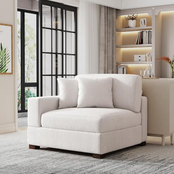 Uixe Modern Left Arm Facing Beige Corduroy Fabric Sectional Corner Arm Chair with 2 Pillows (Set of 1)
