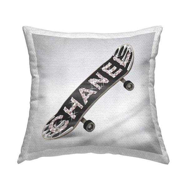 Stupell Industries Black Glam Brand Skateboard Grey Square Outdoor Throw Pillow